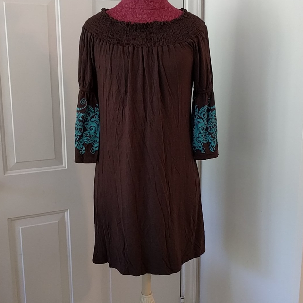 NWT Voll bell sleeve/ boho brown tuni dress S